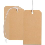Papapt 100 Pack Kraft Tags with String Attached,Marking Tags Paper Hanging Tags with Elastic Rope Attached,Writable Price Tags Paper Gift Tags for All Occasions 4.76''×2.36' #J02